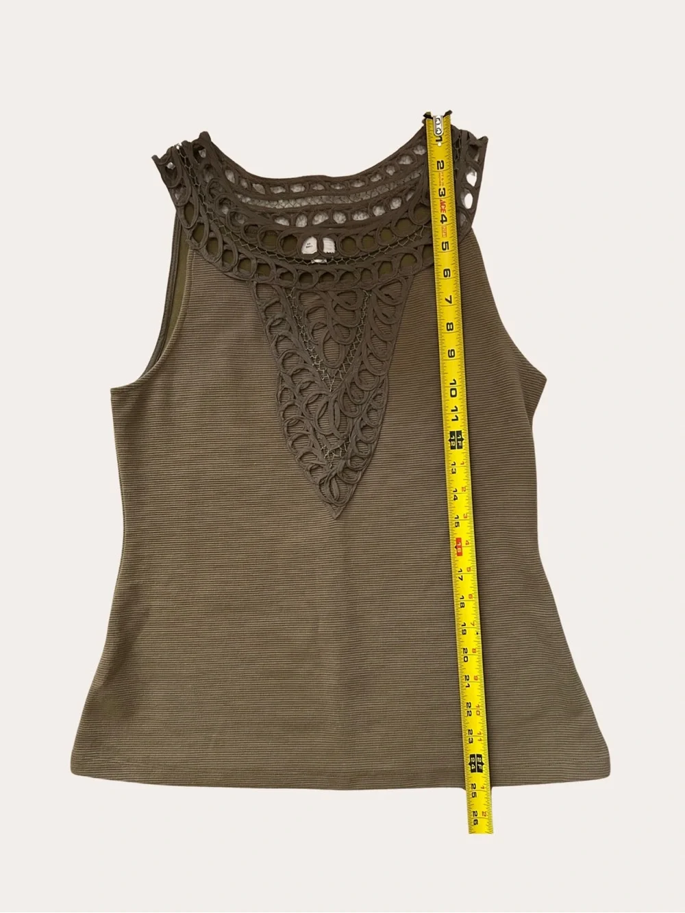 Anthropologie Postmark Olive Green Laser Cut Bib Neckline Ribbed Tank Top Small